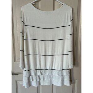 Lafayette 148 NY Ivory Striped 3/4 Sleeve Boat Neck‎ Tiered Hem Boat Neck blouse